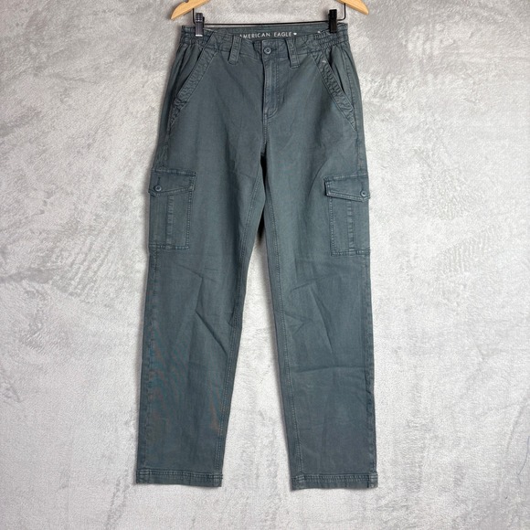 American Eagle Outfitters Pants - American Eagle Cargo Pants Gray Green High Rise Straight Leg Stretch Sz 6 NWOT
